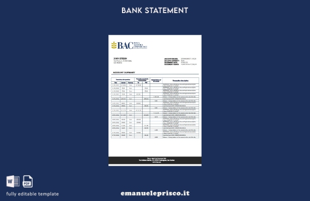 modello word di estratto conto bancario San Marino Banca Agricole Commerciale in